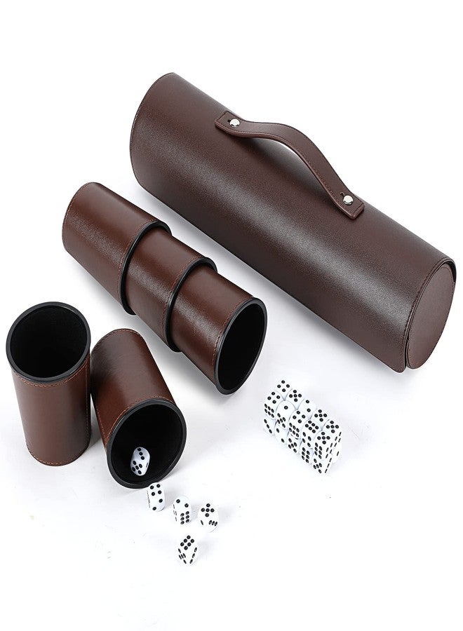 ImnBest Party Games Leather Dice Cup Set, 5 Black Dices Cups + 25 Dice + Exclusive Storage and Transport Case Made of Faux - Image 1